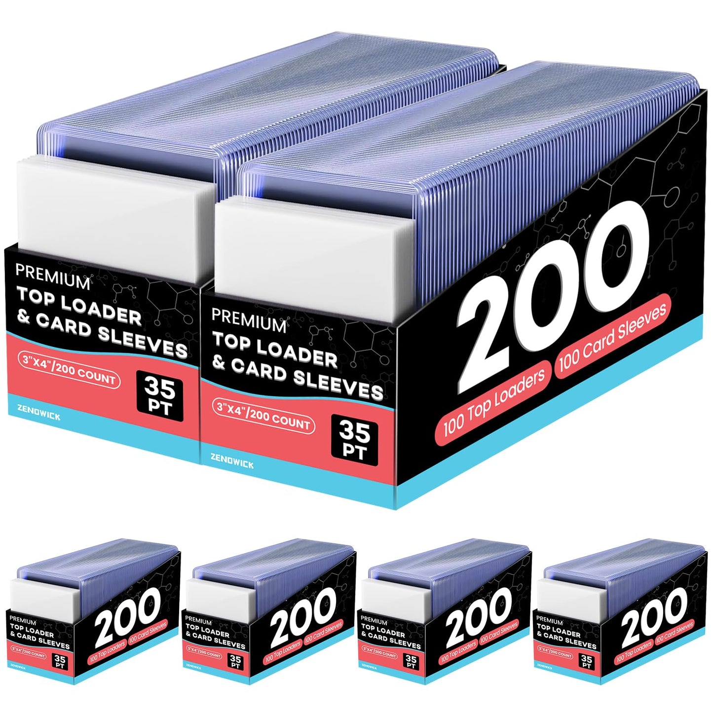 200 Card Sleeves Top Loaders for Cards, 3" x 4" Hard Plastic Toploaders, Baseball Card Protectors, Trading Card Holder for Football Sports Cards (100 Toploaders + 100 Penny Sleeves)