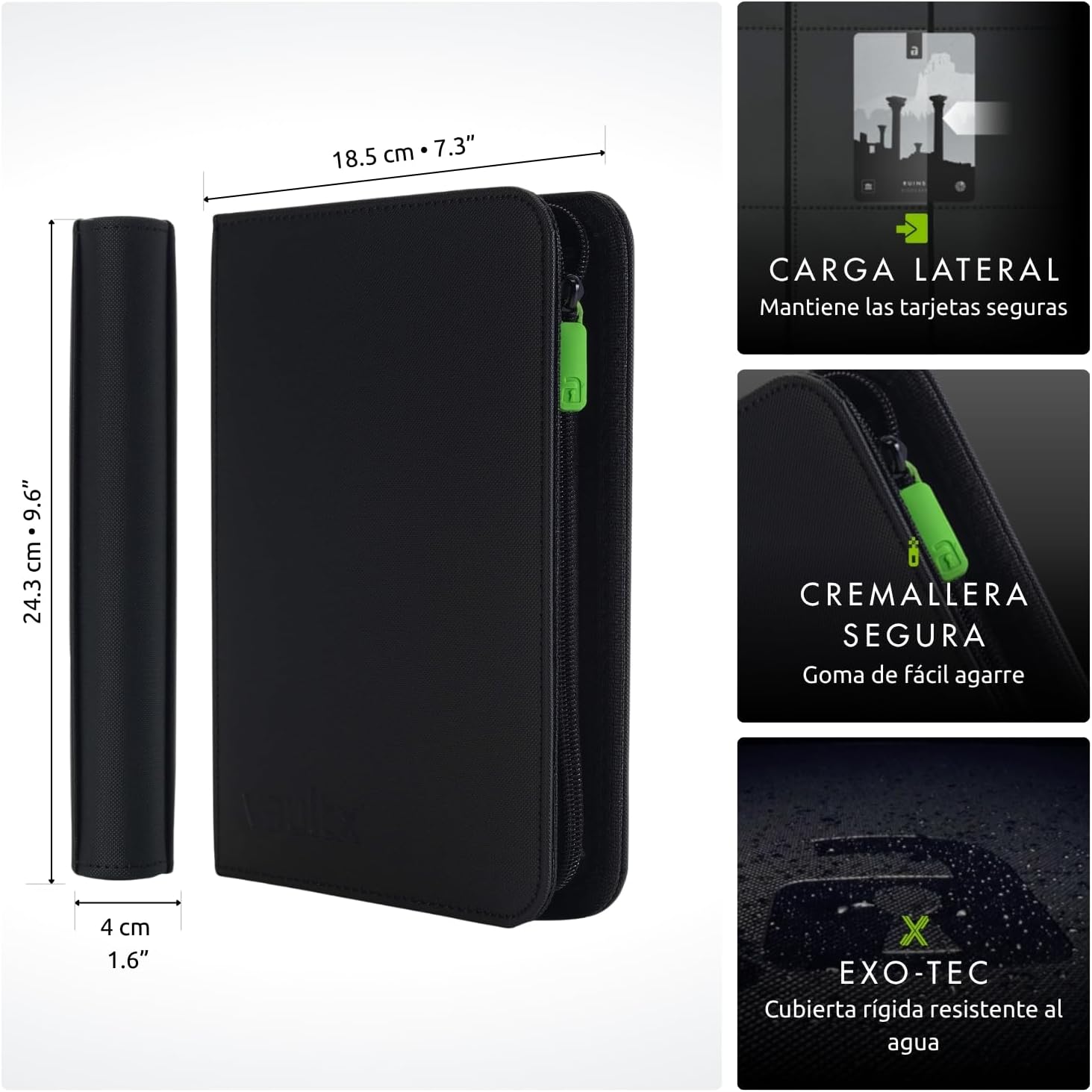 Vault X 4 Pocket Trading Card Binder with Zipper, 160 Cards, Premium Exo-Tec Album Material, 20 Side Loading Sheets, Collectible Games Folder, TCG (Black)