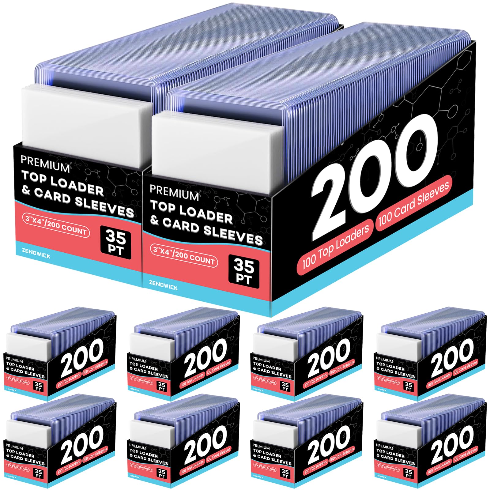 200 Card Sleeves Top Loaders for Cards, 3" x 4" Hard Plastic Toploaders, Baseball Card Protectors, Trading Card Holder for Football Sports Cards (100 Toploaders + 100 Penny Sleeves)